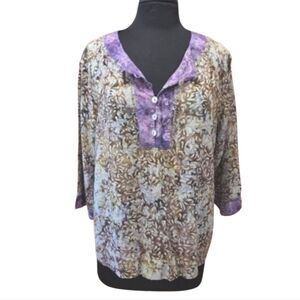 Fairy Boho Chic Bohemian Tunic Frivolous Purple Henley Hippie Top 3/4 Sleeve